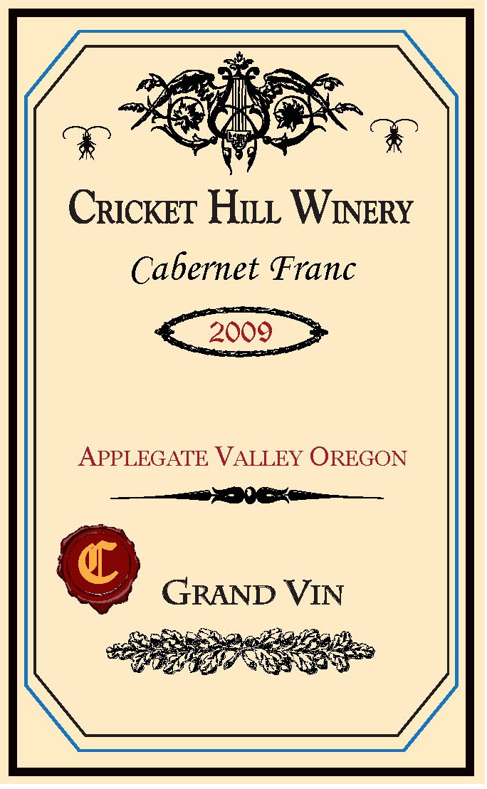 Cricket Hill 2009 Cab Franc label Cricket Hill 2009 Cab Franc tasting note label